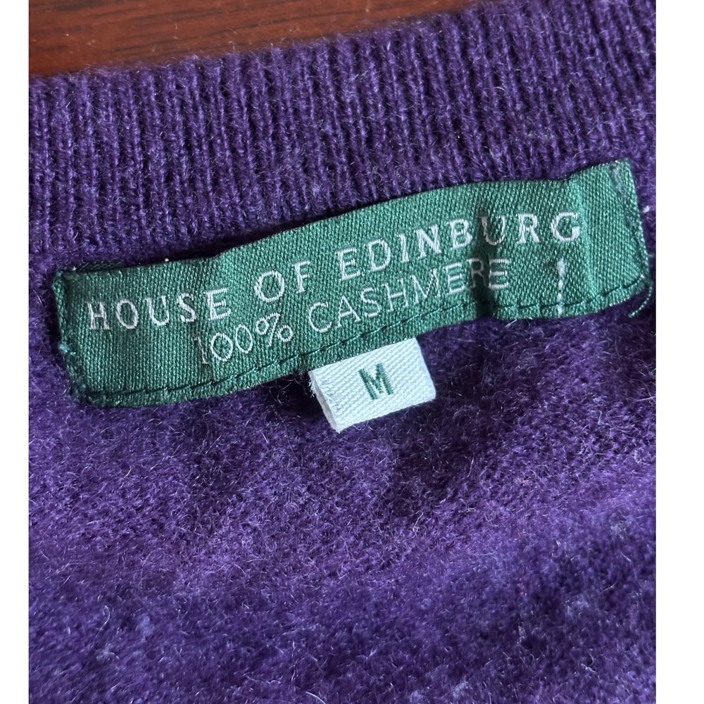 House of Edinburgh Womens Cashmere V-Neck Sweater M Purple Classic Long Sleeve - Picture 3 of 7